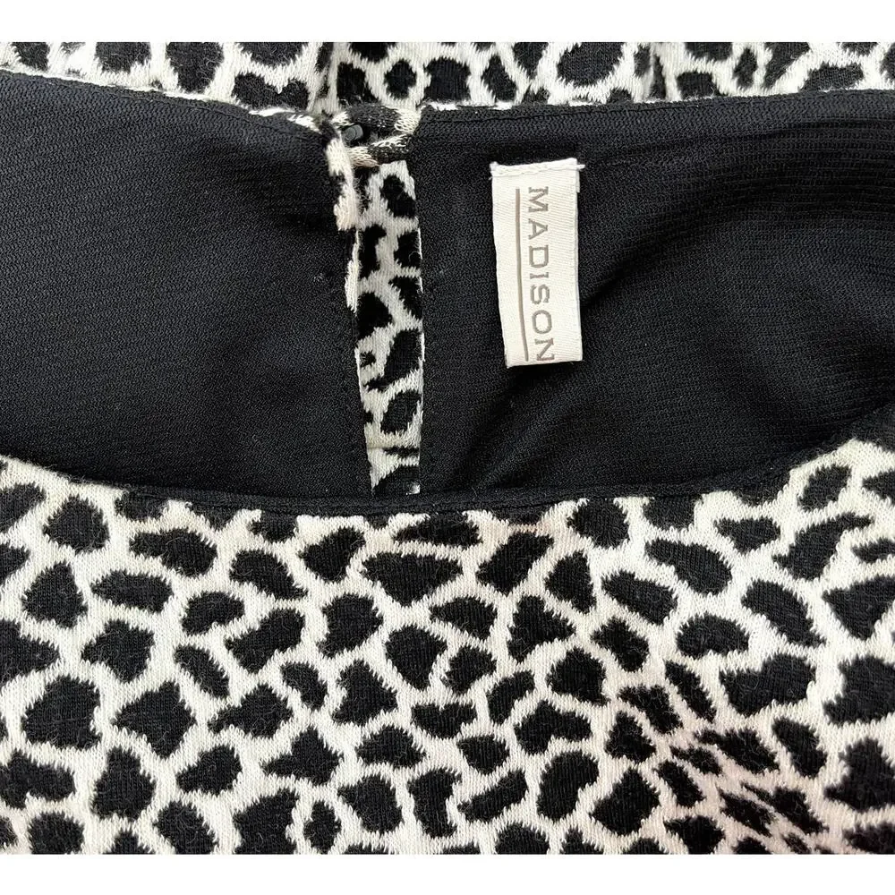 Madison Womens Scoop Neck Short Sleeve Top Black White Large